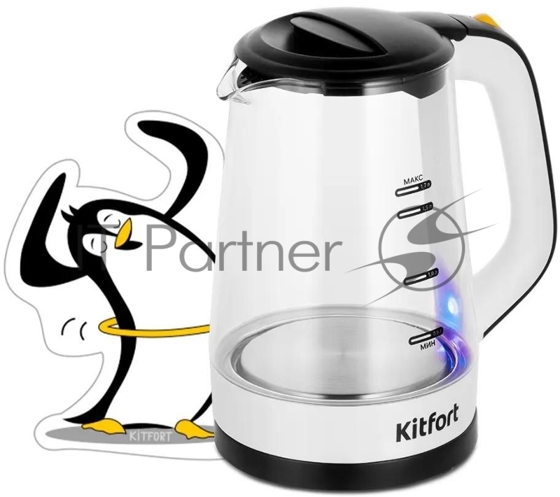 Чайник электрический Kitfort КТ-6635 1.7л. 2200Вт белый/черный корпус: стекло/пластик