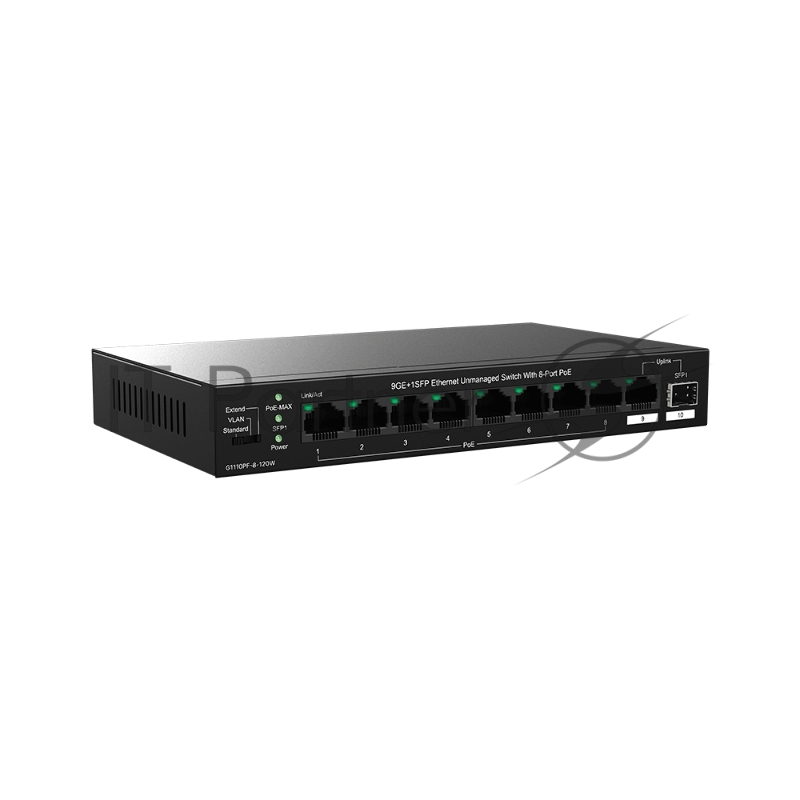 Коммутатор неуправляемый IP-COM G1110PF-8-120W PoE, 10 портов, 9x1 Гбит/с, SFP 1х1 Гбит/с, PoE 8х30 Вт (до 102 Вт)