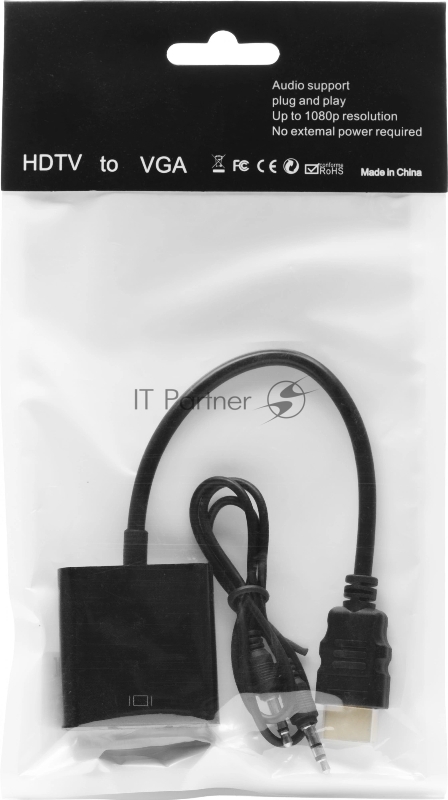 Переходник аудио-видео Premier 5-983 HDMI (m)/VGA (f)/Jack 3.5 (f) 0.15м. черный