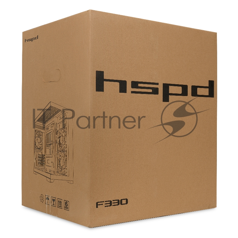 Компьютерный корпус без блока питания HSPD F330, Panoramic Mini-tower, черный, TG, 0.5 SPCC, 3x120mm ARGB mATX, mITX 160/400/200mm 1x2.5, 2x3.5, 4xPCI 1xUSB-C 3.0, 2xUSB-A1.0 428x280x375mm