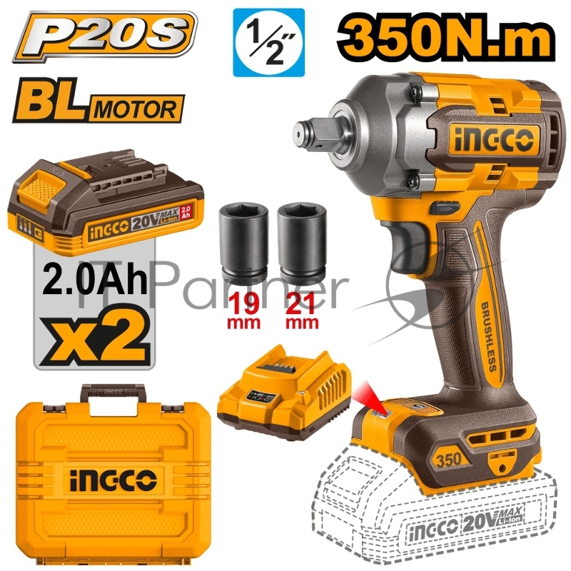 Аккумуляторный ударный гайковерт INGCO CIWLI2035 BL 20В 300Hm 1/2