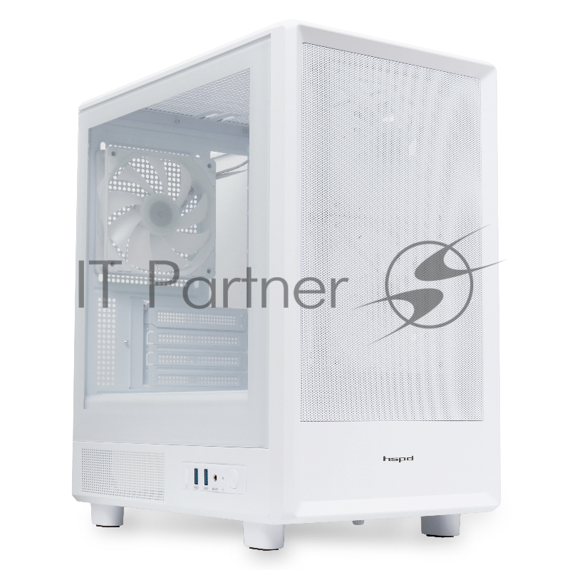 Корпус без блока питания HSPD M310, Mesh Mini-tower, белый, TG, 0.4 SPCC, 3x120mm ARGB mATX, mITX 180/280/160mm 1x2.5, 1x3.5, 4xPCI 2xUSB-A 3.0 452x277x418mm