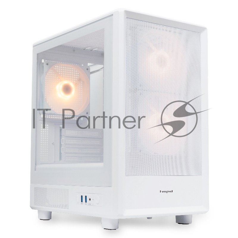 Корпус без блока питания HSPD M310, Mesh Mini-tower, белый, TG, 0.4 SPCC, 3x120mm ARGB mATX, mITX 180/280/160mm 1x2.5, 1x3.5, 4xPCI 2xUSB-A 3.0 452x277x418mm