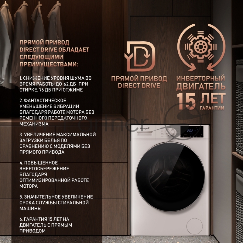 Стиральная машина Weissgauff WMD 58411 Direct Drive Steam (433417) белый, фронтальная загрузка 11 кг, 1400 об/мин, класс: В