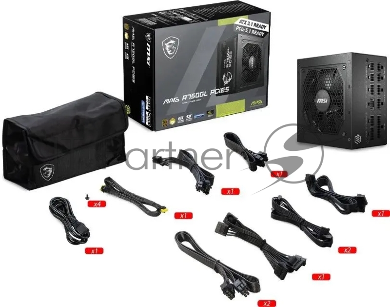 Блок питания MSI ATX 750W MAG A750GL PCIE5 Gen.5 80+ gold (20+4pin) APFC 120mm fan 8xSATA Cab Manag RTL