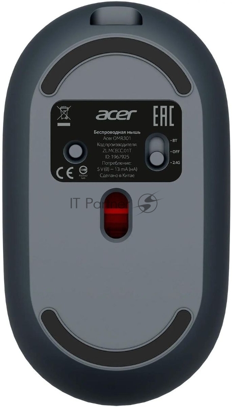 Мышь Acer OMR301 черный оптическая (1600dpi) беспроводная BT/Radio USB (4but)