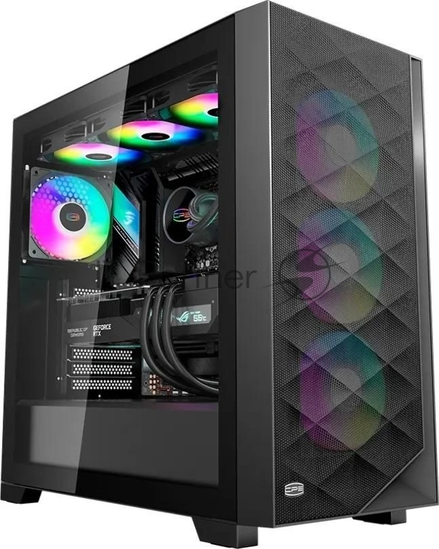 Корпус без блока питания/ PCCooler C3D510 BK ARGB, Tempered Glass Full Tower, Black, TG, 0.7 SPCC, 3x120mm ARGB E-ATX, ATX, mATX, mITX 170/390/410mm 2x2.5, 2x3.5, 7xPCI 2xUSB-A 3.0 454.8x220x490.6mm