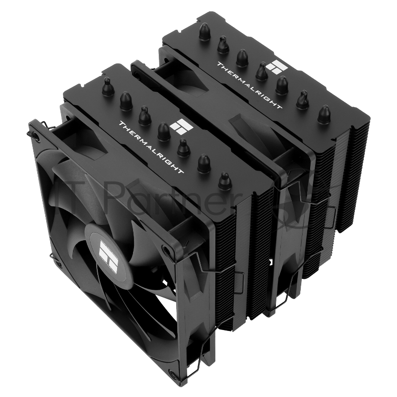 Кулер для процессора/ Thermalright Phantom Spirit 120 SE Black (4-pin PWM, 154mm, Ni/Cu, 7x6mm, 2x120mm, 66.17CFM, 25.6dBA, 1500RPM, S: 1200, 1700, 1851, 115X, AM4, AM5, silver, black)