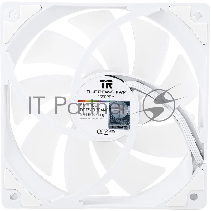 Кулер для корпуса/ Thermalright TL-C12CW-S (120x120x25mm, 4-pin PWM, ARGB, 66.17CFM, 25.6dBA, 1550RPM, White)
