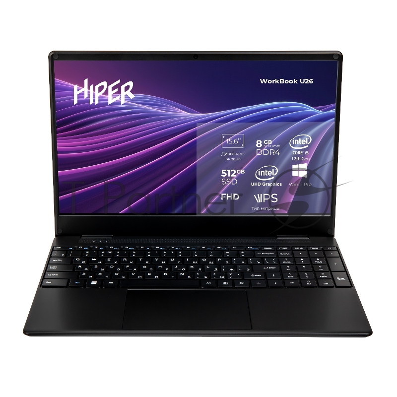Ноутбук HIPER Workbook U26 15.6(1920x1080 IPS)/Intel N-series N100(0.8Ghz)/8192Mb/256SSDGb/n UHD Graphics/Cam/BT/WiFi/38WHr/war 1y/1.5kg/Black/Win11Pro