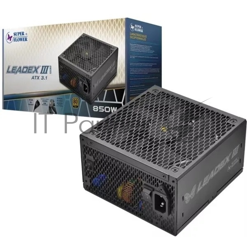 Блок питания Super Flower Power Supply Leadex III Gold SF-850F14GE(GL), 850W, ATX 3.1, 140mm, 8xSATA, 3xPCI-E(6+2), 1x12VHPWR(12+4), APFC, 80+ Gold, Full Modular