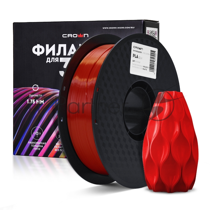 Филамент Crown Micro CM-FILPLAS003R PLA Silk 1.75 1кг красный