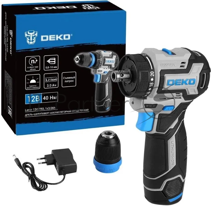 Дрель-шуруповерт Deko Loner 12V Pro аккум. патрон:быстрозажимной (кейс в комплекте) (085-1121)