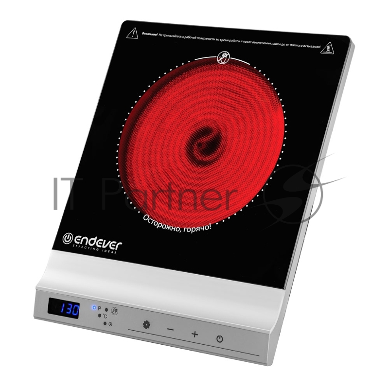 Плитка электрическая со стеклокерамической поверхностью Endever Skyline DP-71, черный/серебристый, мощность 2000 Вт, 10 уровней мощности, 5 шт/уп