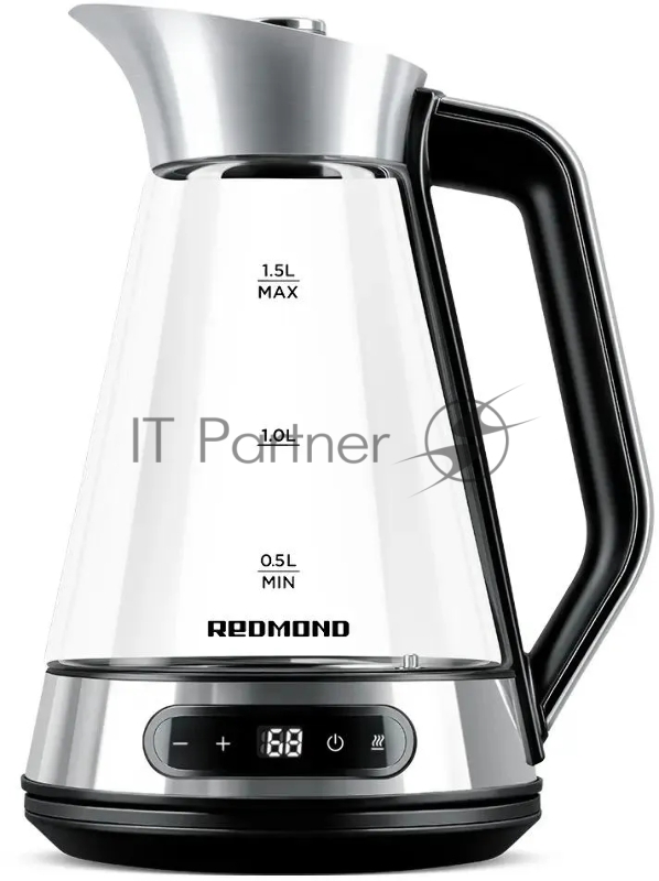 Чайник электрический Redmond KG222 1.5л. 2200Вт серебристый/черный корпус: стекло/сталь