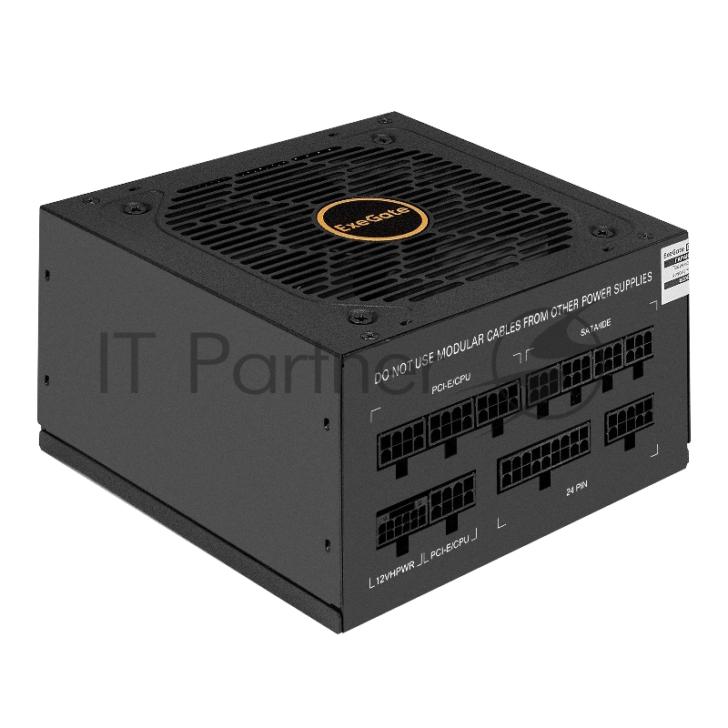 Блок питания 750W ExeGate 80 PLUS® GOLD 750VSP FС (ATX3.0, APFC, КПД 90% (80 PLUS Gold), 120mm fan, 24pin, 2x(4+4)pin, PCIE5.0/12VHPWR, 4xPCI-E, 6xSATA, 3xIDE, 1xFDD, Full Cable Management, black, Color box)