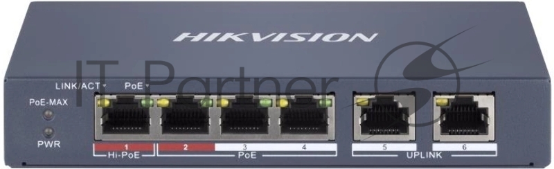 Коммутатор Hikvision DS-3E1106HP-EI 4x100Мбит/с управляемый