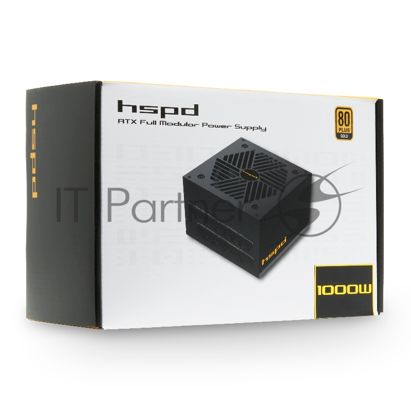 Блок питания HSPD, 1000W 80+ Gold (ATX, 2.52, Full modular, 1x24(20+4)pin mesh 550mm, 1xCPU*2 8(4+4)pin 650+150mm, 2xPCIe*2 8(6+2)pin 500+150mm, 2xSATA*3 450+150+150mm, 1xMOLEX4pin*3 450+150+150mm , Active, 120x120mm, 150x140x86mm, APFC, OVP, UVP, SC