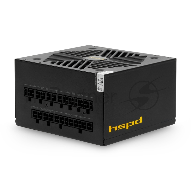 Блок питания HSPD, 750W 80+ Gold (ATX, 2.52, Full modular, 1x24(20+4)pin mesh 550mm, 1xCPU*2 8(4+4)pin 650+150mm, 2xPCIe*2 8(6+2)pin 500+150mm, 2xSATA*3 450+150+150mm, 1xMOLEX4pin*3 450+150+150mm , Active, 120x120mm, 150x140x86mm, APFC, OVP, UVP, SCP