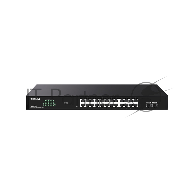 Коммутатор облачный управляемый Tenda TEG2226F, 24x1 Гбит/с, SFP 2x1 Гбит/с, установка в стойку, металлический корпус
