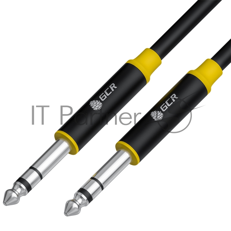 Кабель GCR 3.0m аудио STEREO jack 6,35mm/jack 6,35mm черный, AL case черный, желтая окантовка, M/M, GCR-53425