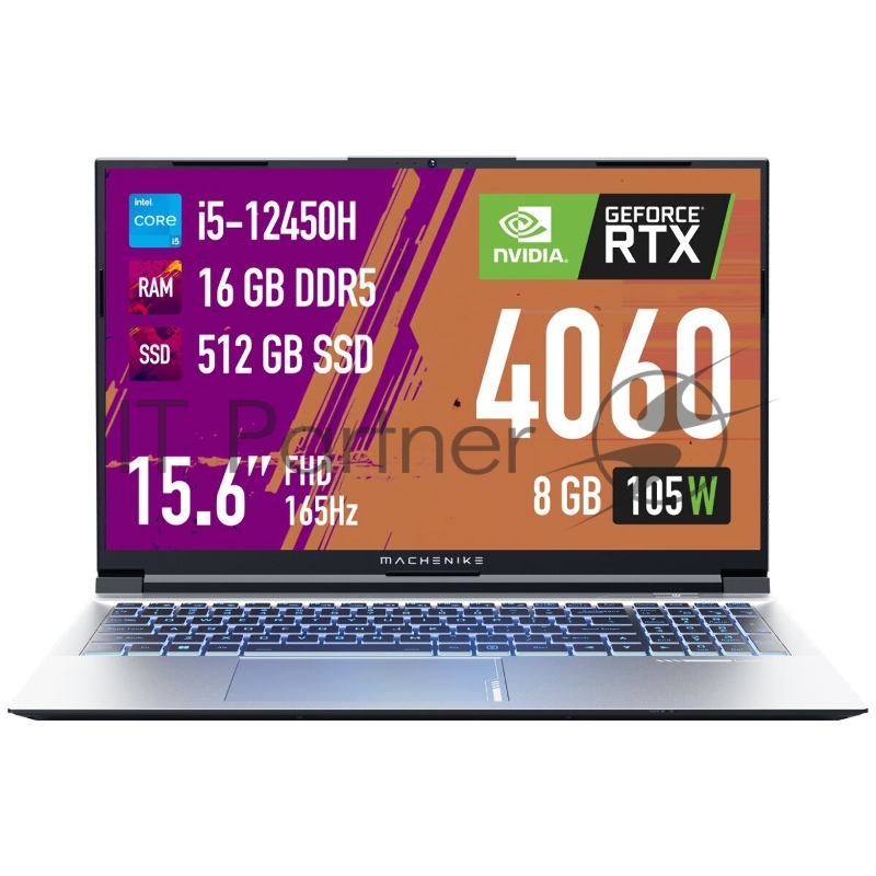 Ноутбук Machenike L15 Air Star 15.6 FHD(1920x1080)/Intel Core i5-12450H/16GB/512GB SSD/GF RTX4060 8GB/WiFi/BT/1.0MP/4cell/2,3 kg/noOS/1Y/GREY/BLACK