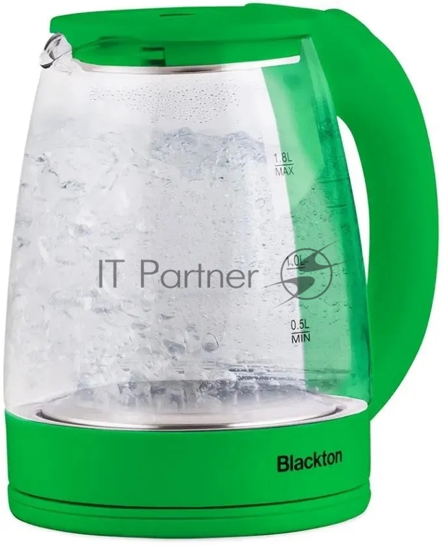 Чайник Blackton Bt KT1800G Green. Мощность: 1500 Вт / Максимальный объем: 1.8 л / Материал корпуса: Стекло / Длина электрошнура: Около 0.8 м / Внутренняя подсветка: Да, синяя