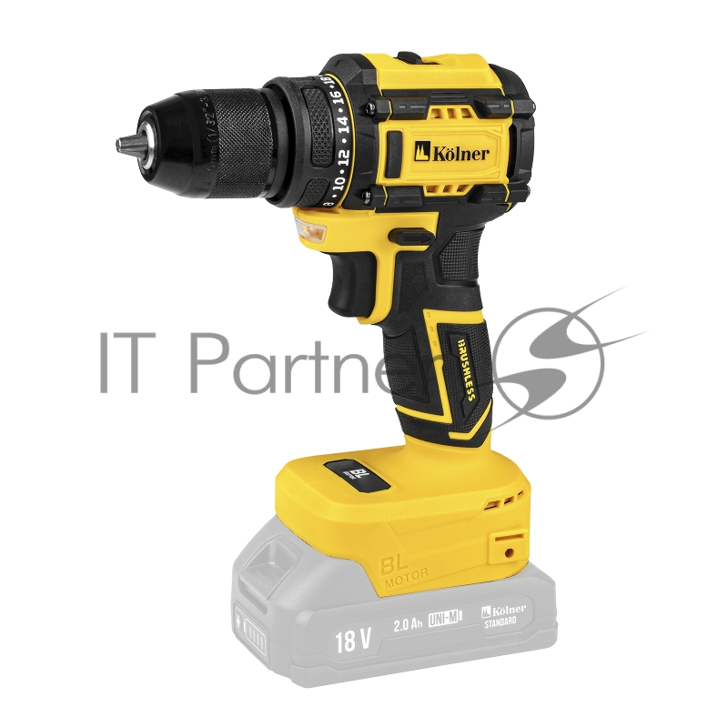 Дрель-шуруповерт аккум. 18V UNI-M BL 38/18 Нм Коlner KDD 18BL, БЗП 10мм металл, 0-350/1350 об/мин, 2 скорости, подсветка (без акб и зу)Совместимые аккумуляторы KOLNER KB 18-2ST-01, KB 18-3ST-01