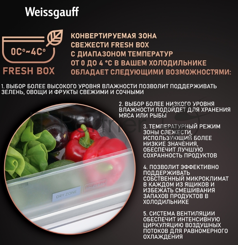 Холодильник Weissgauff WCD 450 INVERTER белый трехкамерный side-by-side 286/141л морозилка снизу