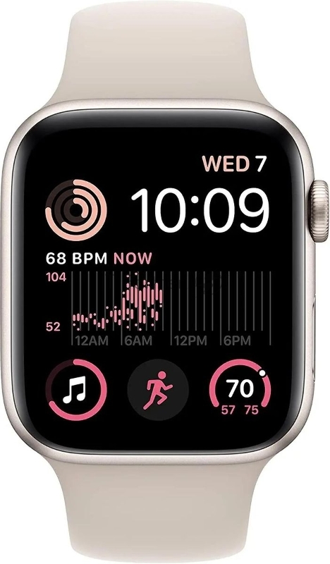 Смарт-часы Apple Watch SE 2024 A2723 44мм корп.сияющая звезда Sport Band рем.сияющая звезда разм.брасл.:M/L (MXEV3LL/A)