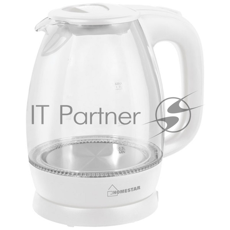 Чайник электрический HOMESTAR HS-1012, стеклянный, белый пластик , 1,7 л (в уп. 6 шт)