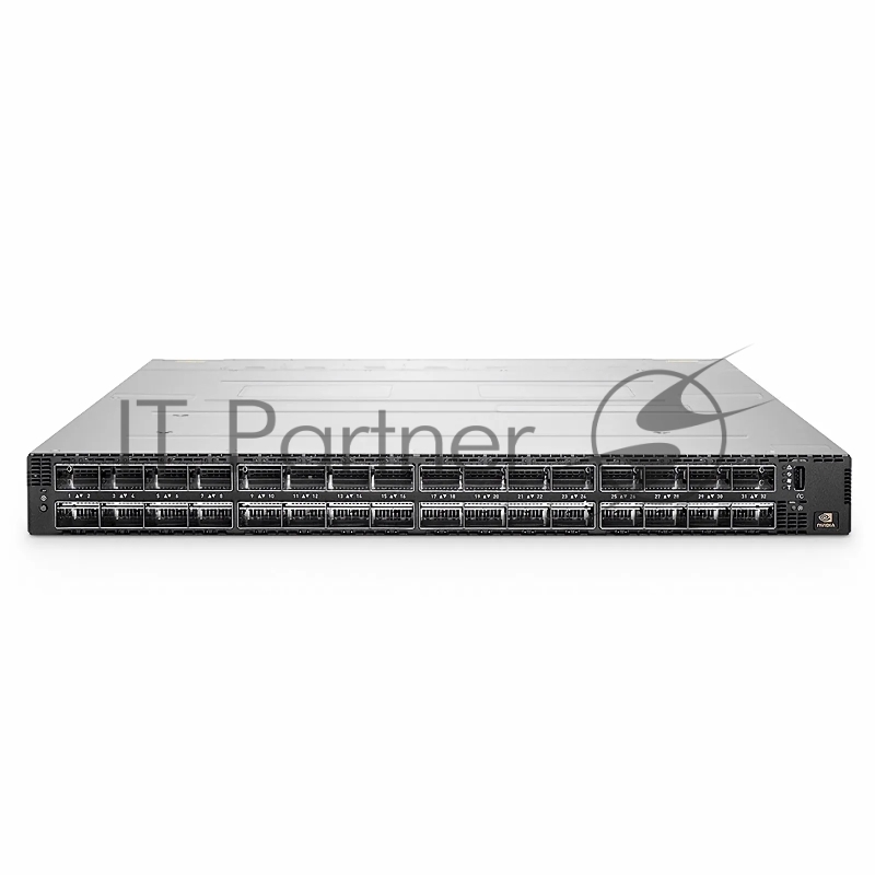 Коммутатор NVIDIA Quantum-2-based 400Gb/s InfiniBand switch, 64 400Gb/s ports, 32 OSFP ports, non-blocking switching capacity of 51.2Tb/s, two power supplies (AC), standard depth, unmanaged, power-to-connector (P2C) airflow, rail kit