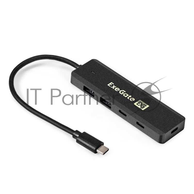 USB-Хаб (концентратор) 4-в-1 ExeGate DUB-2C2P/5G (кабель-адаптер USB 3.2 Gen1 Type C --> 2xUSB3.2 Gen1 Type-A (5G)/2xUSB3.2 Gen1 Type-C (5G), SuperSpeed USB 5Gbps, Plug&Play, черный)