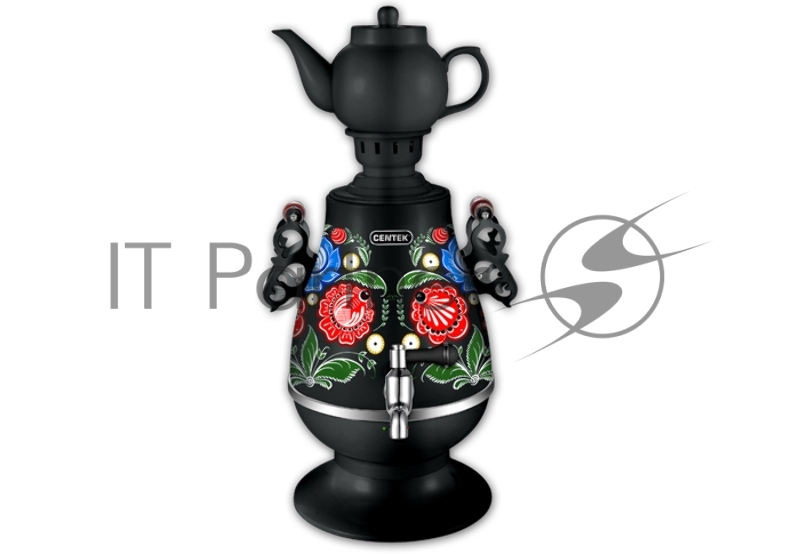 Самовар Centek CT-0091 B (черн+рисунок), 4.0л, 2300Вт, поддерж.t + LED индикатор, керам заварник