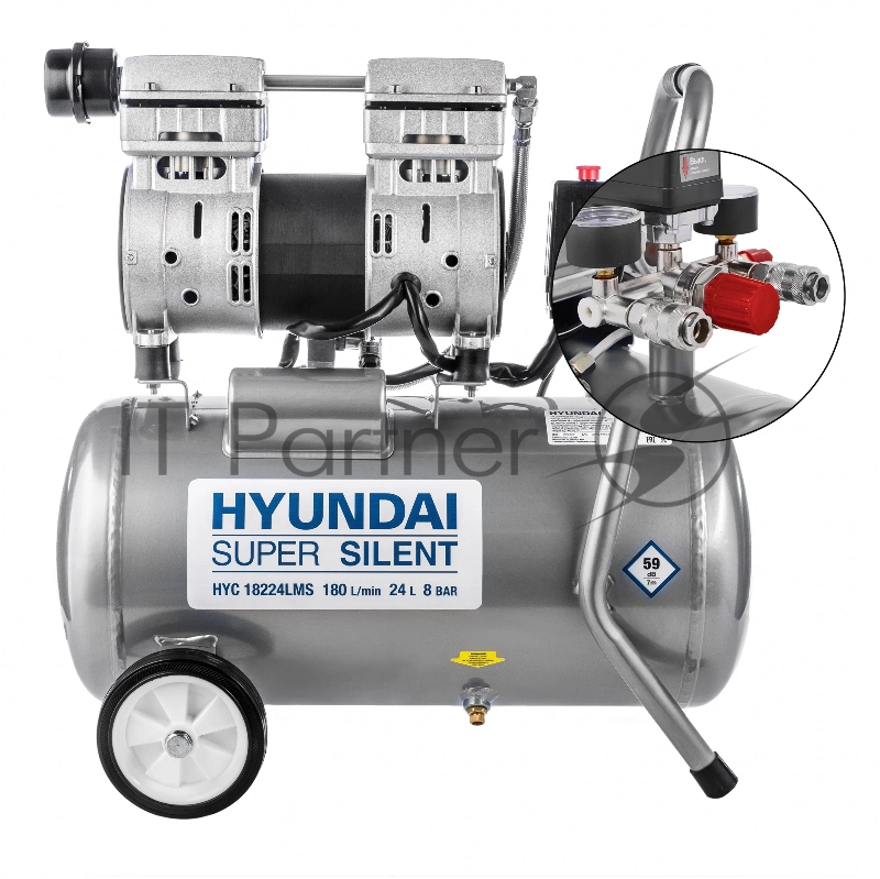 Компрессор поршневой Hyundai HYC 18224LMS безмасляный 180л/мин 24л 1000Вт серебристый