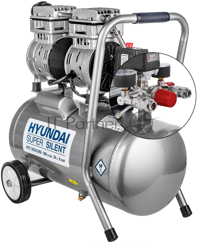 Компрессор поршневой Hyundai HYC 18224LMS безмасляный 180л/мин 24л 1000Вт серебристый