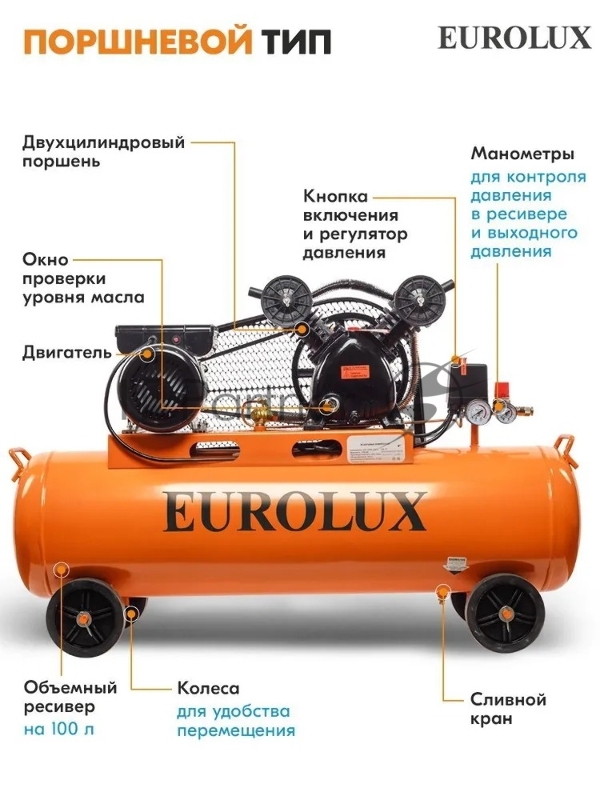 Компрессор Eurolux КМП-490/100P-EU 900/74/3/42