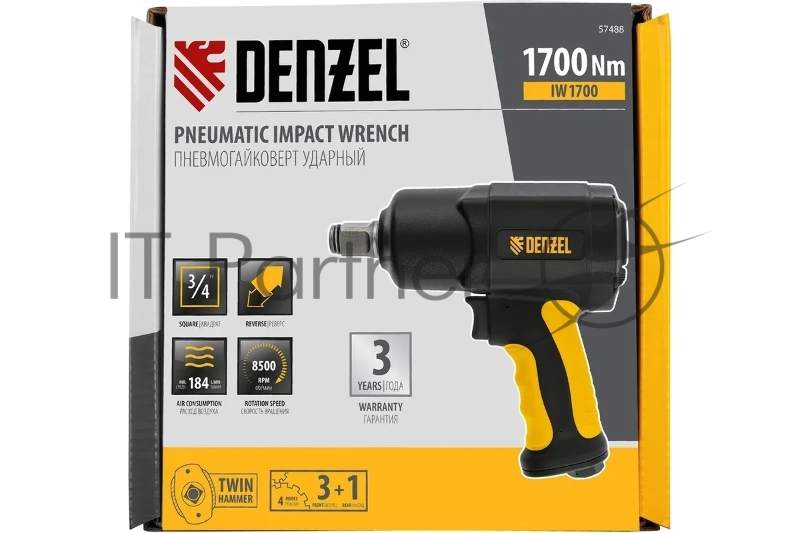 Ударный пневмогайковерт IW1700, 3/4, 8500 об/мин, 1700 Нм Denzel