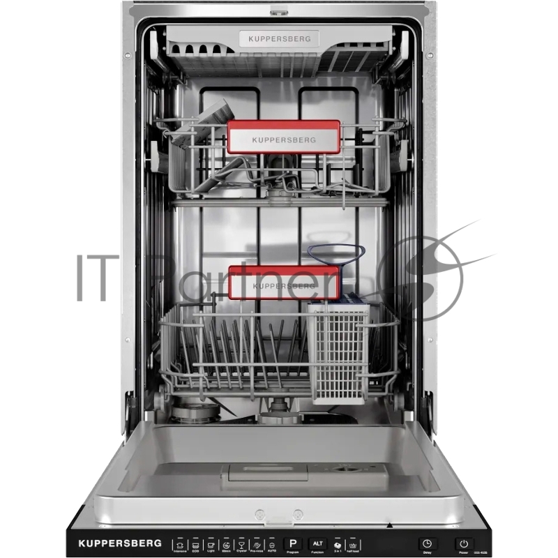 Встраиваемая посудомоечная машина Kuppersberg GGS 4535 High-Tech, 11 комплектов, 7 программ, 3 корзины, конденсационная сушка, луч на полу, частичная защита от протечек, индикатор отсутствия соли и ополаскивателя, отображение времени мытья, кнопочное