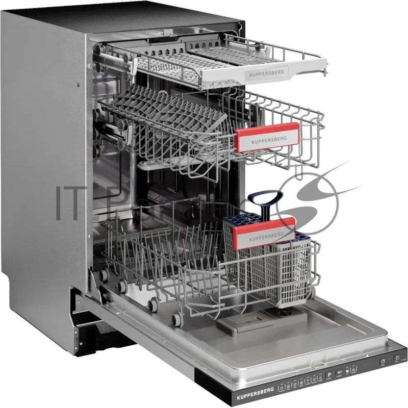 Встраиваемая посудомоечная машина Kuppersberg GGS 4535 High-Tech, 11 комплектов, 7 программ, 3 корзины, конденсационная сушка, луч на полу, частичная защита от протечек, индикатор отсутствия соли и ополаскивателя, отображение времени мытья, кнопочное