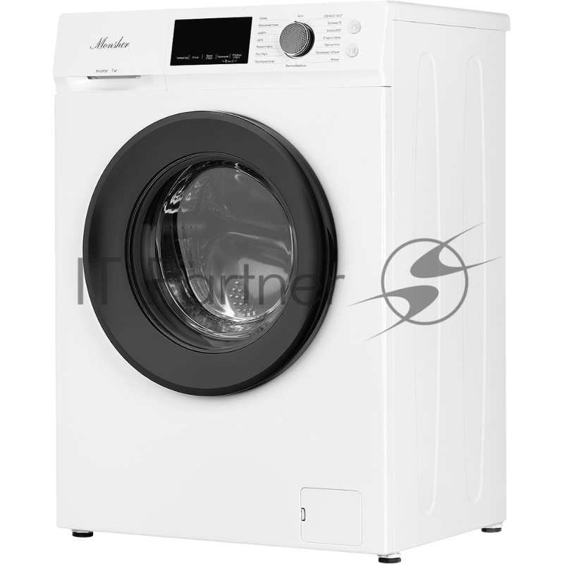 Стиральная машина MONSHER MWM 450 Blanc отдельностоящая, фронтальная, 16 программ, загрузка 7 кг, 1200 об/мин, сенсорное/механическое управление, инверторный двигатель, отложенный старт, блокировка от детей, энергоэффективность А+++, цвет белый