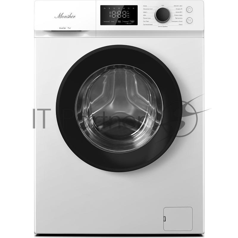 Стиральная машина MONSHER MWM 450 Blanc отдельностоящая, фронтальная, 16 программ, загрузка 7 кг, 1200 об/мин, сенсорное/механическое управление, инверторный двигатель, отложенный старт, блокировка от детей, энергоэффективность А+++, цвет белый