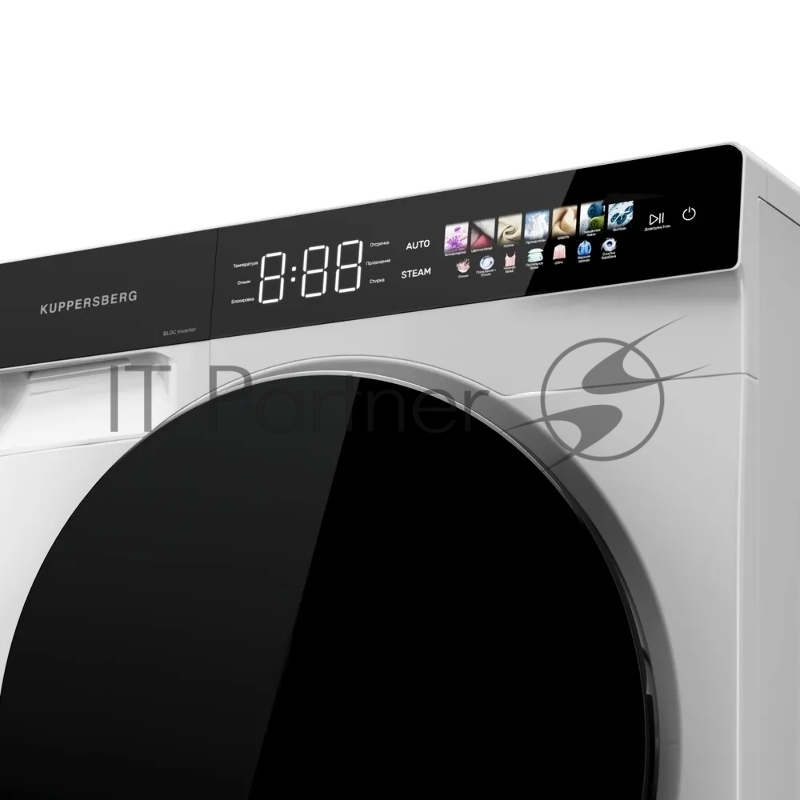Стиральная машина KUPPERSBERG WM 590 W, High-Tech, загрузка 12 кг, 16 программ, 1200 об/мин. сенсорное управление, инверторный двигатель, функция пара, отложенный старт, самодиагностика, блокировка от детей, энергоэффективность А+++, цвет белый