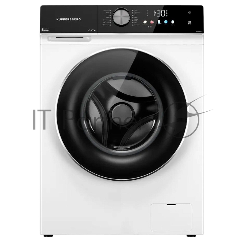 Стирально-сушильная машина KUPPERSBERG WDM 601 W, отдельностоящая, High-Tech, загрузка 10.5 кг, 12 программ, 1200 об/мин, комбинированное управление, TFT дисплей, инверторный двигатель, самодиагностика, дозагрузка белья, предварительная стирка, отлож