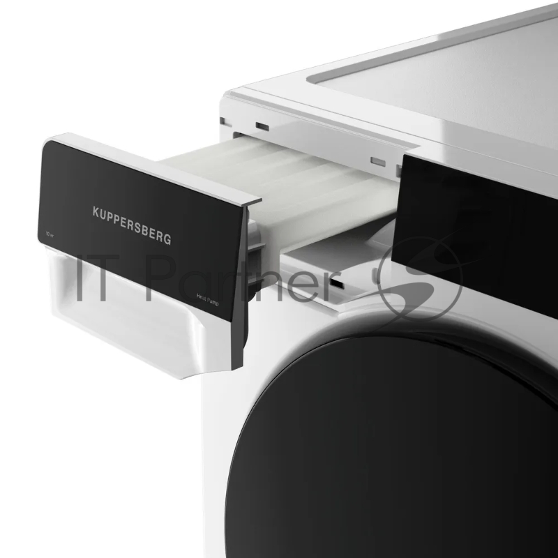 Сушильная машина KUPPERSBERG DM 660 W High-Tech, загрузка 10 кг, 15 программ, тепловой насос, отсрочка старта, реверс барабана, электронное управление, блокировка от детей, энергоэффективность А++, цвет белый