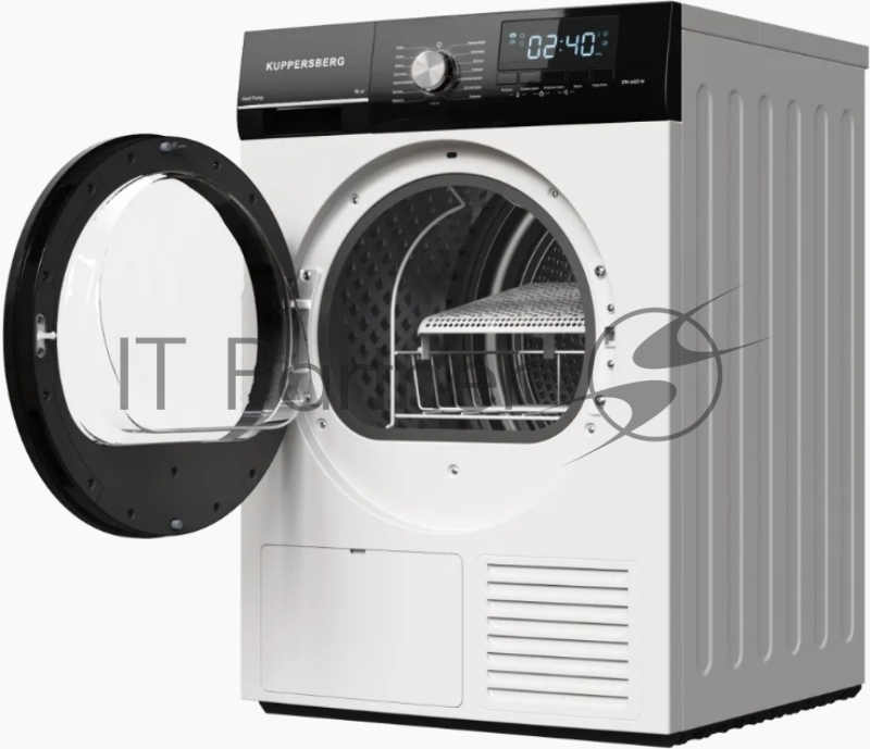 Сушильная машина KUPPERSBERG DM 660 W High-Tech, загрузка 10 кг, 15 программ, тепловой насос, отсрочка старта, реверс барабана, электронное управление, блокировка от детей, энергоэффективность А++, цвет белый