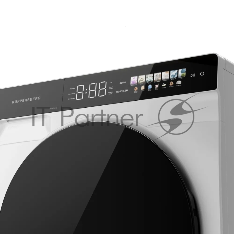 Сушильная машина KUPPERSBERG DM 660 W High-Tech, загрузка 10 кг, 15 программ, тепловой насос, отсрочка старта, реверс барабана, электронное управление, блокировка от детей, энергоэффективность А++, цвет белый