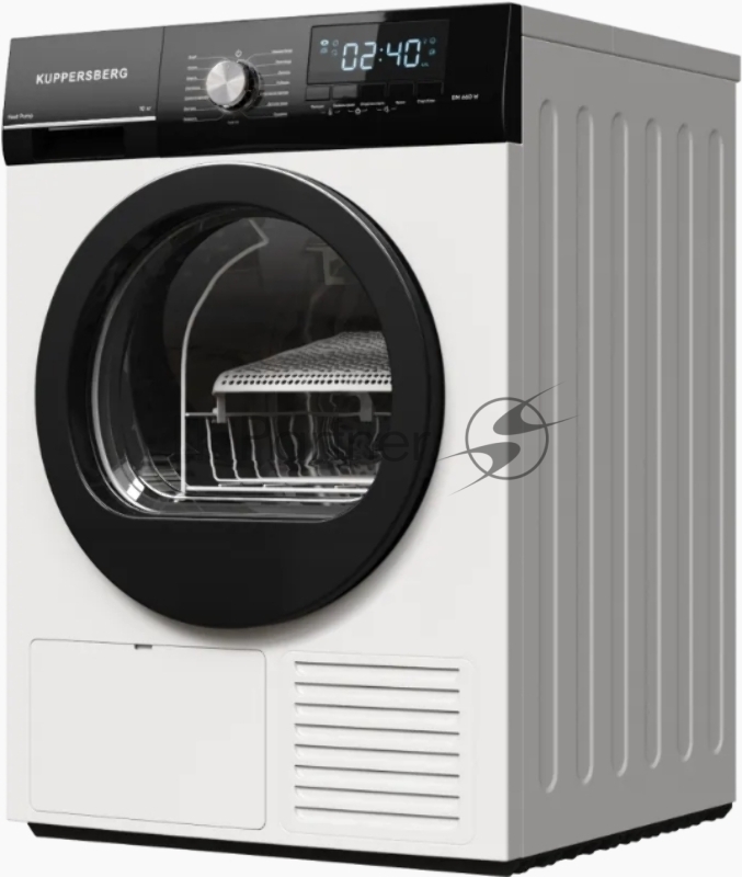 Сушильная машина KUPPERSBERG DM 660 W High-Tech, загрузка 10 кг, 15 программ, тепловой насос, отсрочка старта, реверс барабана, электронное управление, блокировка от детей, энергоэффективность А++, цвет белый