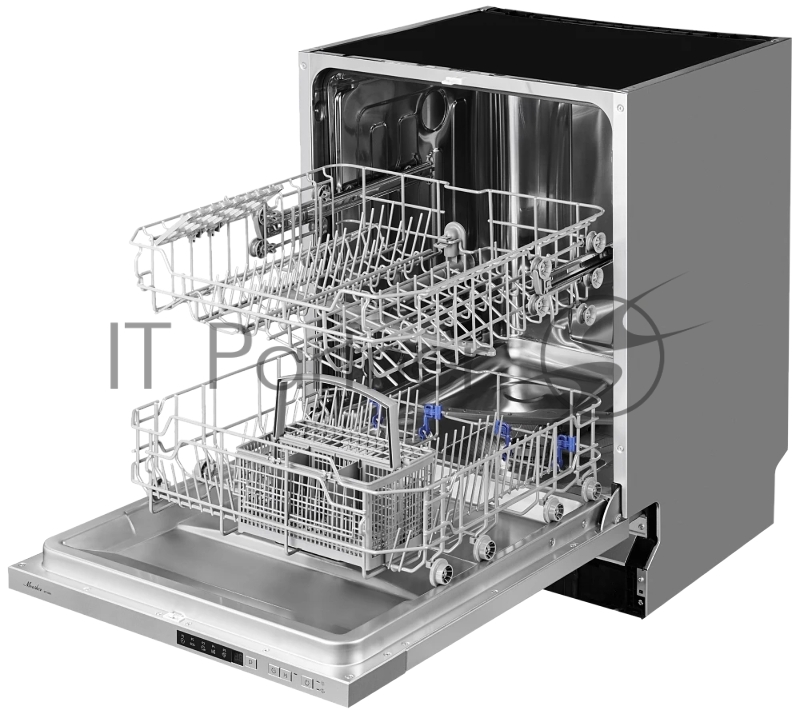 Встраиваемая посудомоечная машина MONSHER MD 6001, ширина 60 см, Количество корзин: 3, 12 комплектов посуды, Кнопочное управление, Отсрочка старта 1-24 часов, 5 программ: Авто, ЭКО, 90 мин, Самоочистка, Быстрая, Половинная загрузка, Индикаторы отсутс