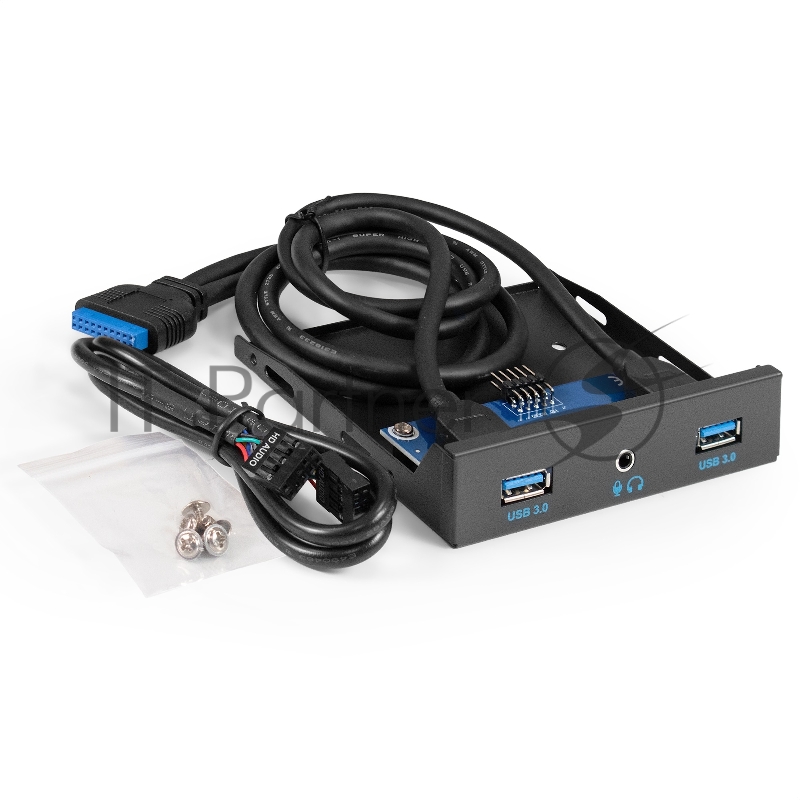 Планка USB на переднюю панель ExeGate U3H-627S, 3,5, 2*USB3.0+HD Audio Combo, черная, металл, подсоед. к MB